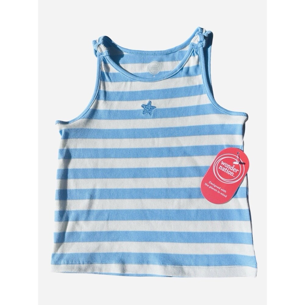 New Blue White Stripe sea shell girls tank Top Size 6 NEW